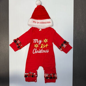 Baby girl My 1st Christmas Jumpsuit 90 Red 9-12 months with Santa Hat Christmas